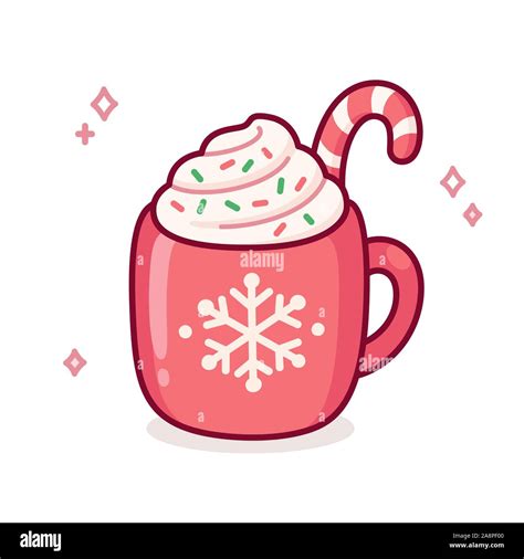 Cute Cartoon Hot Chocolate Or Coffee In Red Cup With Snowflake Ornament