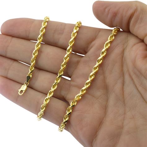 real  yellow gold mm mm rope chain link necklace bracelet mens