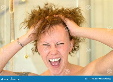 frustrated woman   bad hair day stock image image  aged