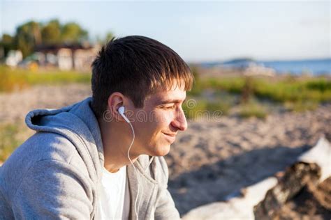 guy listen    stock photo image  earphones