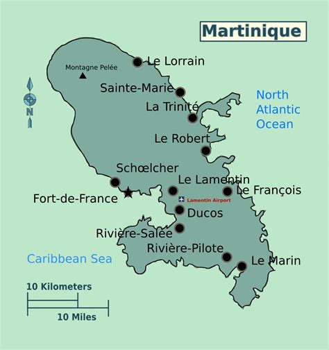 large map  martinique  cities  airport martinique north