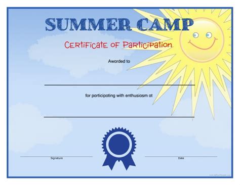 summer camp certificates  printable