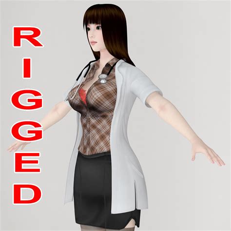 T Pose Rigged Model Of Akari In Doctor Outfit 3d