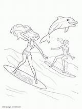 Barbie Coloring Pages Printable Girls Mermaid Tale Surfer sketch template
