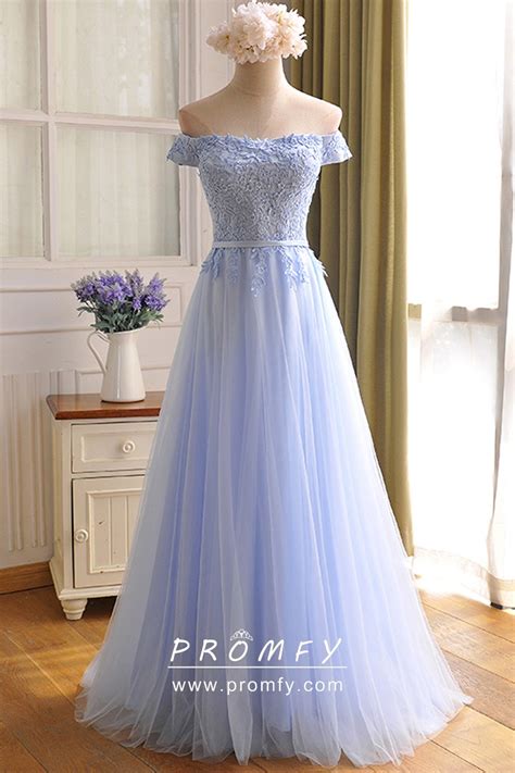 exquisite ice blue lace and tulle a line prom dress promfy