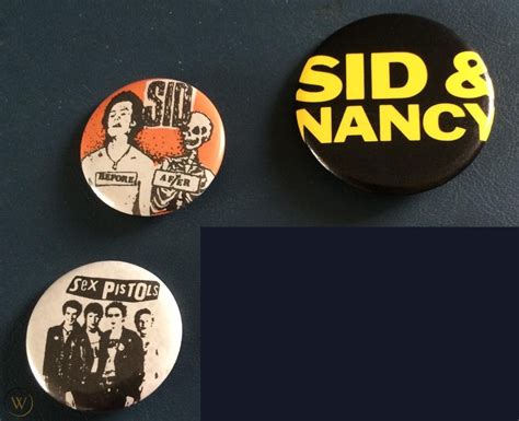 3 vintage sex pistols sid and nancy buttons pins johnny rotten sid