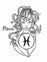 Pisces Zodiac Horoscope Astrologie Signe Poissons Astrology Meisje Kleuring Mooi Zodiaque Vissen Een Fille Weegschaal Coloration Belle sketch template