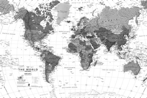 carte du monde detaillee noir  blanc infini photo