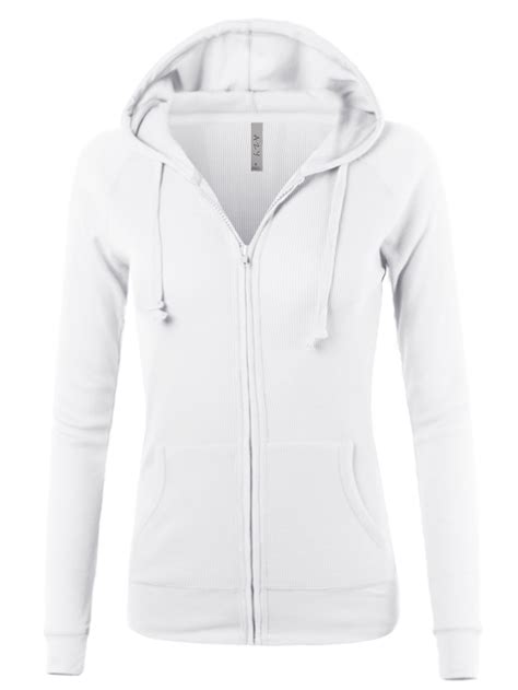 ay womens casual fitted lightweight pocket zip  hoodie white xl