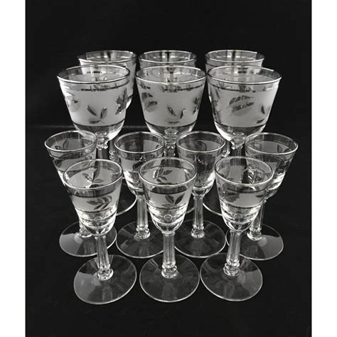 Vintage Libbey Silver Leaf Wine And Aperitif Glasses Set