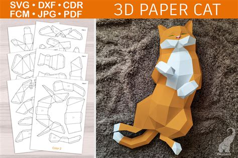 papercraft cat paper sculpture illustration par  studio elephant