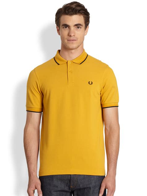 Fred Perry Slimfit Tipped Polo In Gold Yellow For Men Lyst