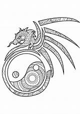 Dragon Dragons Yang Coloring Yin Pages Adults Drawing Patterns Spiritual Balance Harmonious Filled sketch template