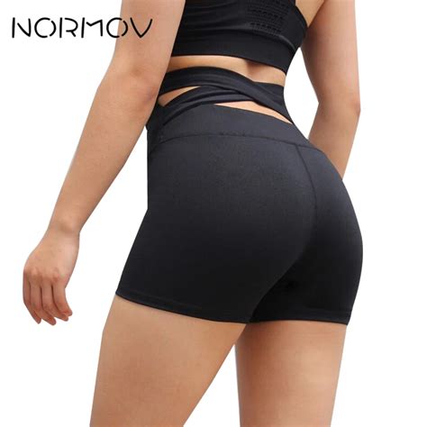 Normov Solid Black High Waist Yoga Shorts For Sports Women Fitness