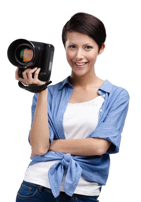 Lady Photographer Takes Snaps Stock Image Image Of Modern Female