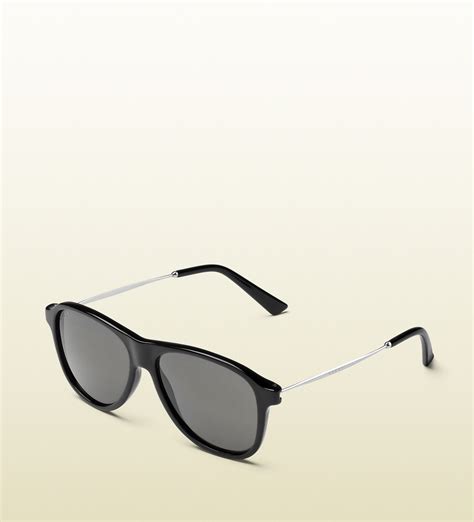 gucci shiny black aviator sunglasses in black for men lyst