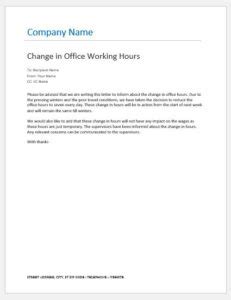 office hours change notification  employees word excel templates