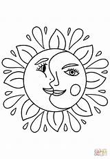 Coloring Sun Moon Pages Trippy Printable Drawing sketch template