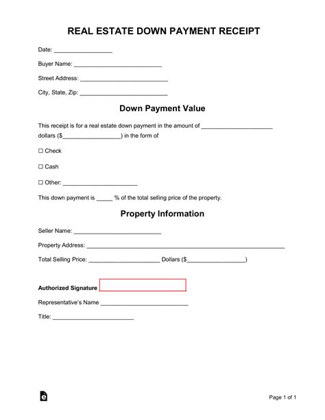 real estate downpayment receipt  word eforms