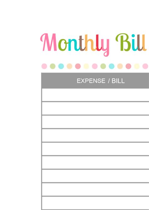 printable bill payment checklist
