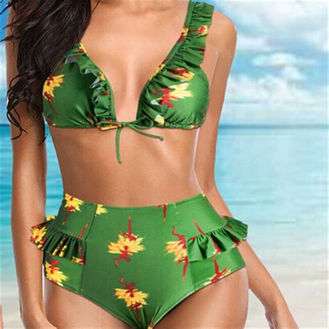 2019 new women summer solid side adjusted straps floral print swimwear