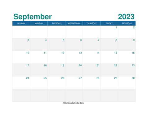 september  editable calendar  holidays
