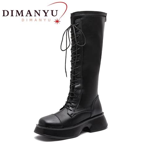long boots women genuine leather autumn lace up elasticity high boots