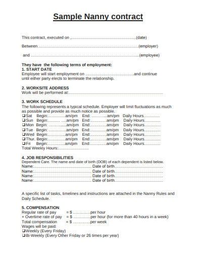 nanny contract templates  google docs word pages