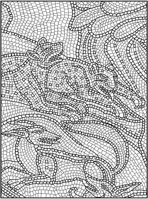 mosaic animal coloring pages terbaru  buku gambar mewarnai