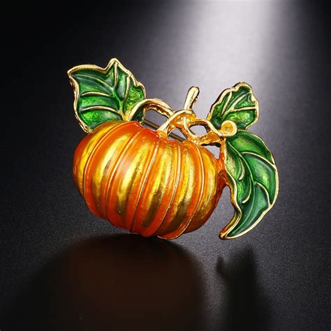 Enamel Pumpkin Brooch New Alloy Green Leaves Orange Pumpkin Women S