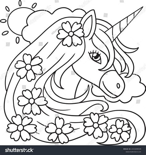 unicorn flower coloring page kids stock vector royalty