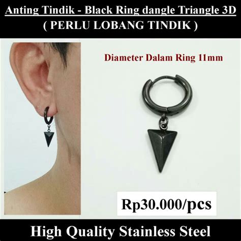 Anting Tindik Cowok Pria Black Ring Dangle Triangle 3d Shopee Indonesia