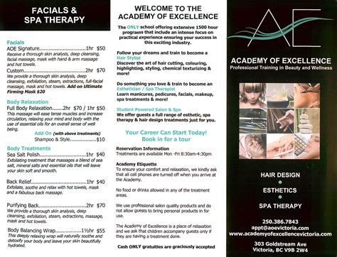 spa menu academy  excellence