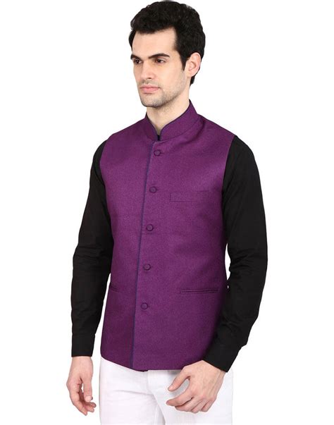 Indian Attire Designer Ethnic Purple Solid Blended Jute Koti Waistcoat