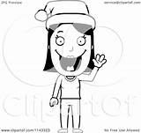 Woman Clipart Santa Waving Happy Christmas Wearing Cartoon Hat Thoman Cory Outlined Coloring Vector Clipground sketch template