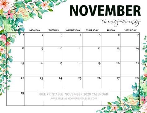 printable november calendars   november calendar