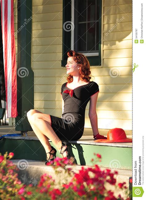 Classy 1940s Pin Up Girl Stock Image Image Of Flag Smile