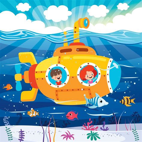 cartoon submarine   sea  vector art  vecteezy
