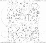 Beach Doodles Cartoon Collage Clipart Outlined Coloring Vector Thoman Cory Illustration Regarding Notes Royalty sketch template