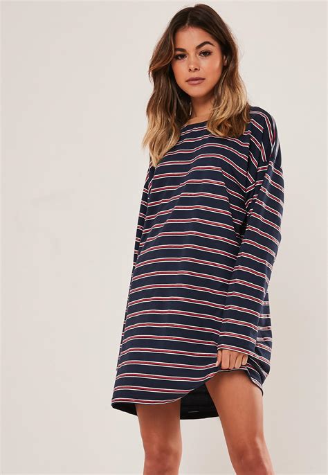 navy stripe oversized t shirt dress missguided