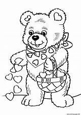 Coloring Bear Pages Valentines Teddy Printable Print Color Book sketch template