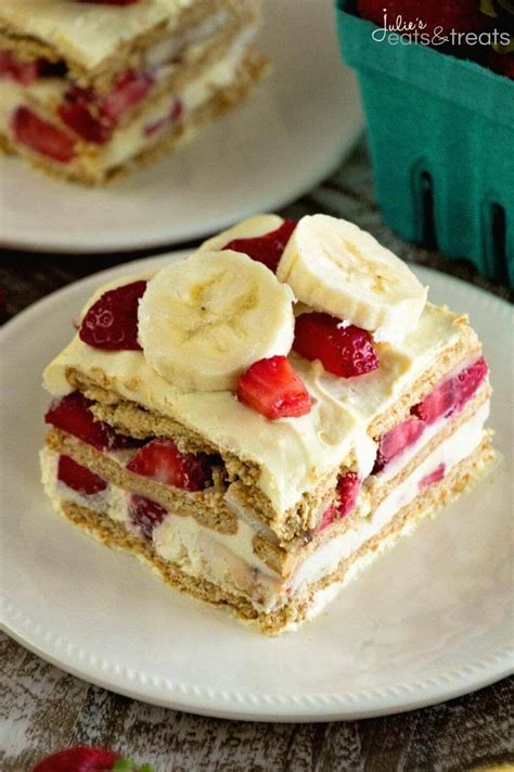 Skinny Strawberry Banana Ice Box Cake Recipe ~ Easy Traditional Ice