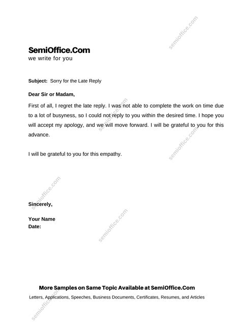 late reply sample email template semiofficecom