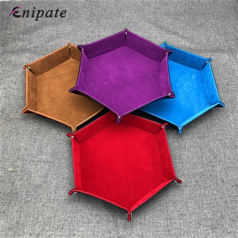 enipate pc hexagon pu leather foldable dice trays velvet cloth tray