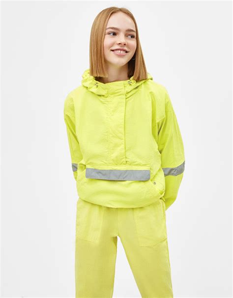 neon pouch pocket jacket  reflective taping jackets bershka united states kadin modasi