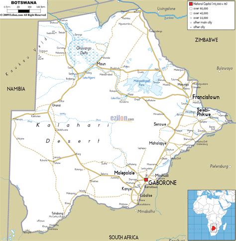 road map  botswana ezilon maps
