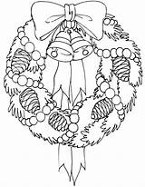 Wreath Christmas Coloring Pages Printable Bell Acorn sketch template
