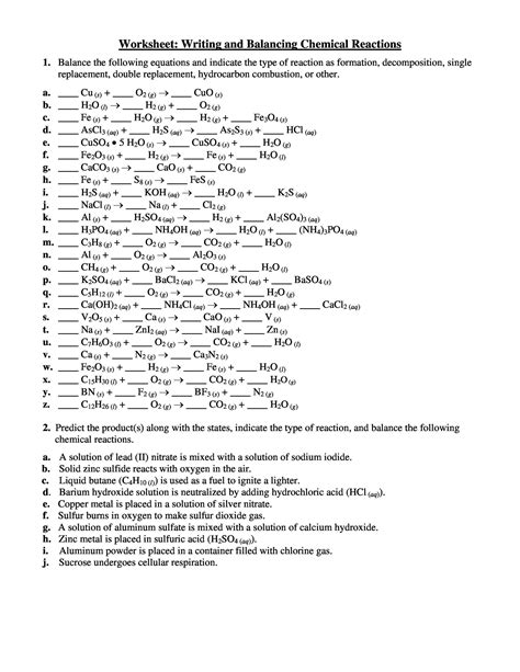 spice  lyfe balancing chemical equations worksheet class  cbse