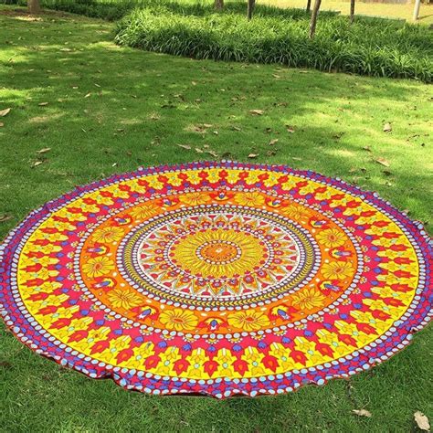colorful round printed mandala boho indian tapestry beach throw
