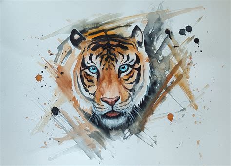 portrait  tiger  watercolor etsy